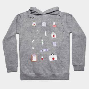 Medical Things Icons Set Cartoon Style Hoodie